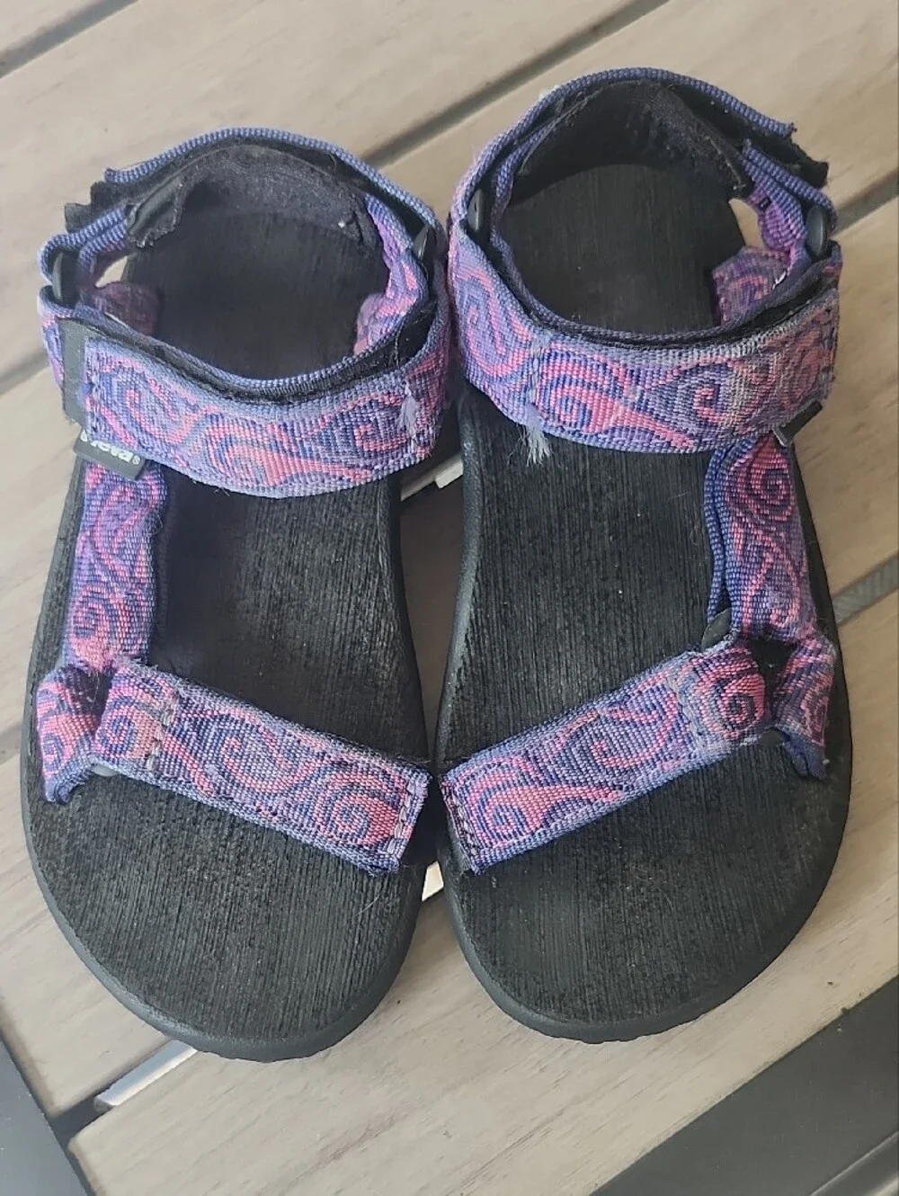 Teva Kids Black Sandals with Purple Pink Patterned Straps